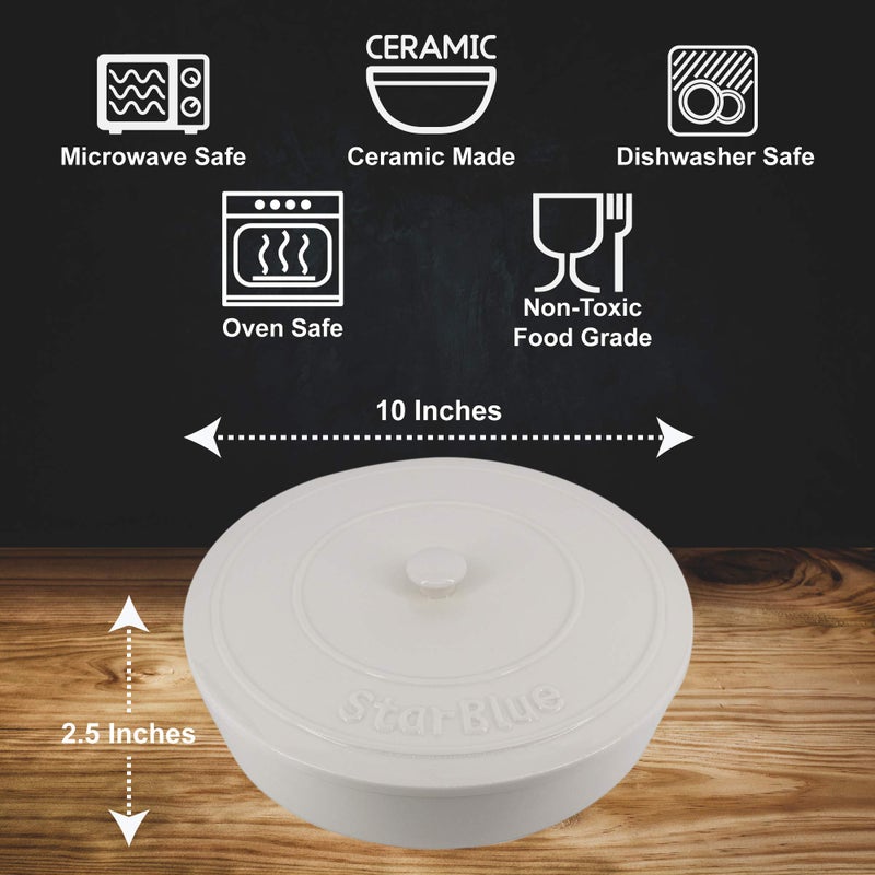 StarBlue 10 Inches Ceramic Tortilla Warmer by StarBlue with Free Recipes ebook - White, Insulated One Hour and Holds up to 24 Tortillas, Chapati, Roti, Microwavable, Oven Safe - Image 3